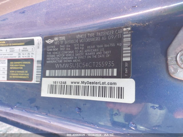 2012 MINI COOPER WMWSU3C54CT255935 Photo 8