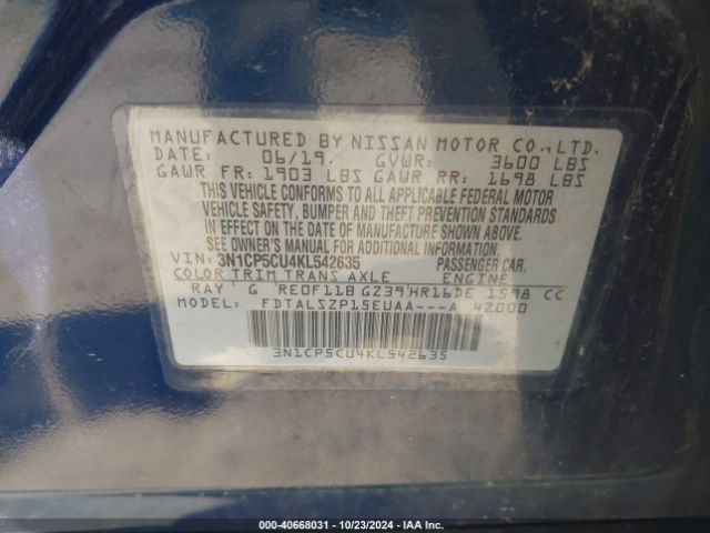 3N1CP5CU4KL542635 Nissan KICKS SV