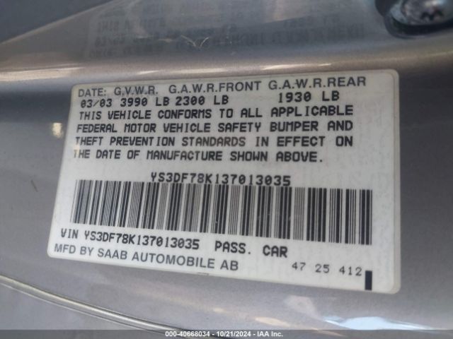 2003 SAAB 9-3 YS3DF78K137013035 Photo 8