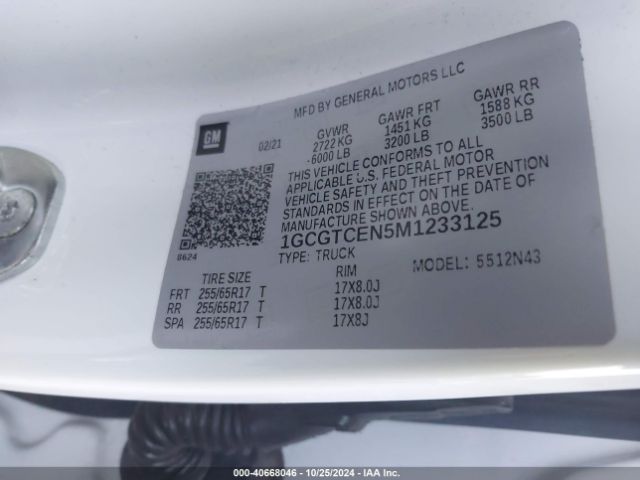 1GCGTCEN5M1233125 Chevrolet Colorado 4wd  Short Box Lt