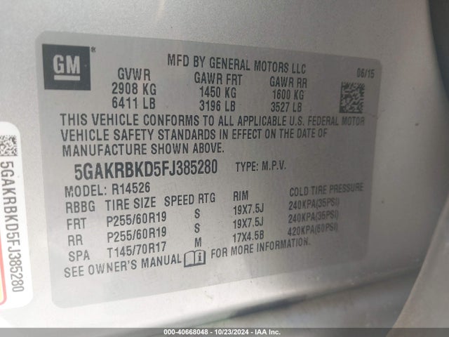 Buick Enclave Leather 2015 5GAKRBKD5FJ385280 Image 9