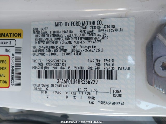 Ford Fusion Hybrid Se 2017 3FA6P0LU4HR356229 Image 9