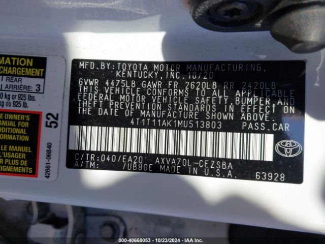 4T1T11AK1MU513803 Toyota CAMRY SE