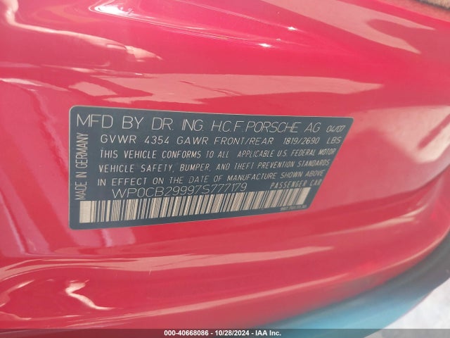 2007 PORSCHE 911 WP0CB29997S777179 Photo 8