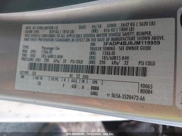 Ford FIESTA SE 2018 3FADP4BJ6JM119959 Image 9