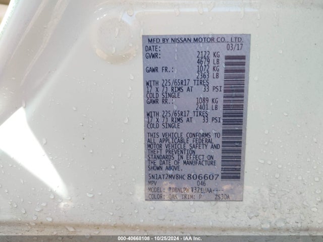 Nissan ROGUE S 2017 5N1AT2MV8HC806607 Image 9