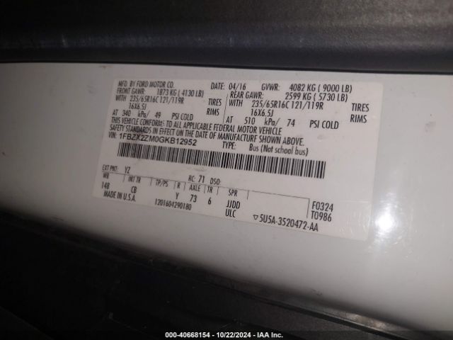 1FBZX2ZM0GKB12952 Ford Transit-350 Xlt