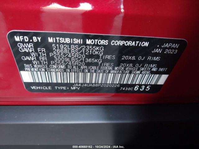 JA4J4UA88PZ020226 Mitsubishi Outlander Se 2.5