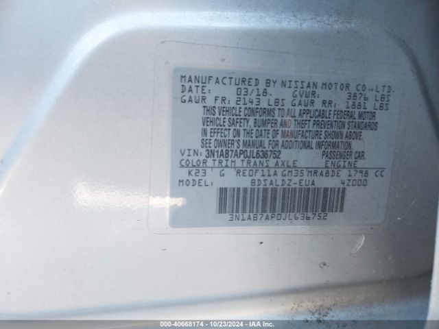 3N1AB7AP0JL636752 Nissan SENTRA SV
