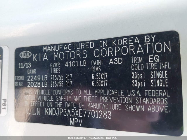 KIA SOUL + 2014 KNDJP3A5XE7701283 Image 9