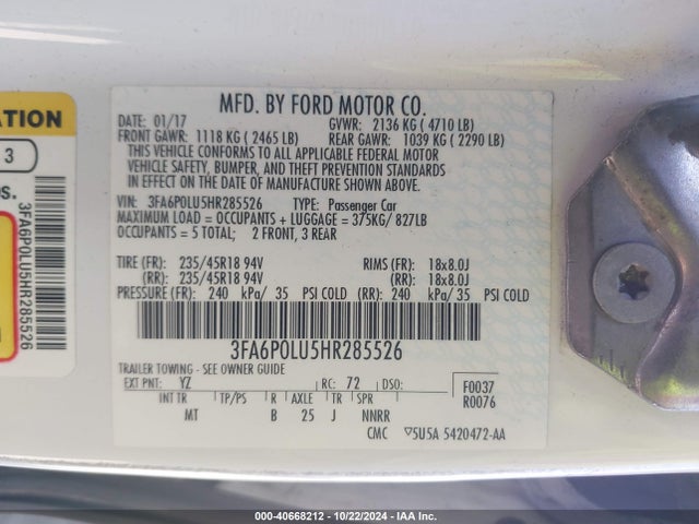 Ford Fusion Hybrid Se 2017 3FA6P0LU5HR285526 Image 9