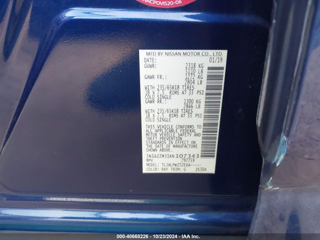 Nissan MURANO S 2019 5N1AZ2MJ1KN107343 Image 9