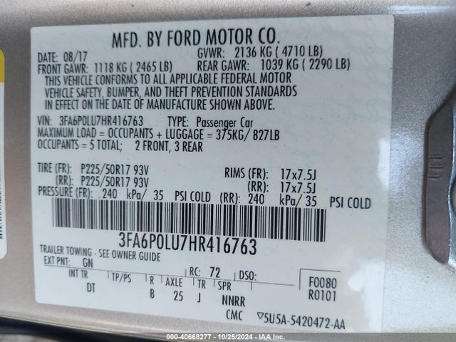 Ford Fusion Hybrid Se 2017 3FA6P0LU7HR416763 Image 9