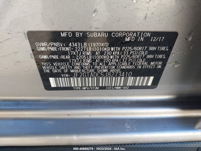 JF2GTADC5J8273410 Subaru Crosstrek 2.0i Premium