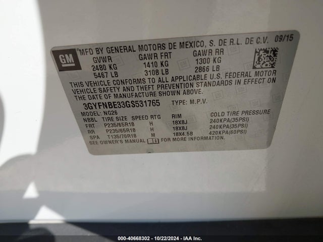 2016 CADILLAC SRX 3GYFNBE33GS531765 Photo 8