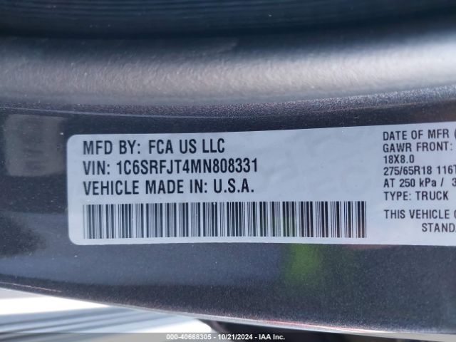 1C6SRFJT4MN808331 RAM 1500 Laramie  4x4 5'7 Box