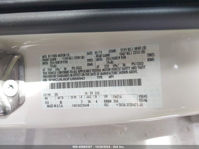 Ford Escape Titanium 2015 1FMCU9J93FUB68943 Image 9