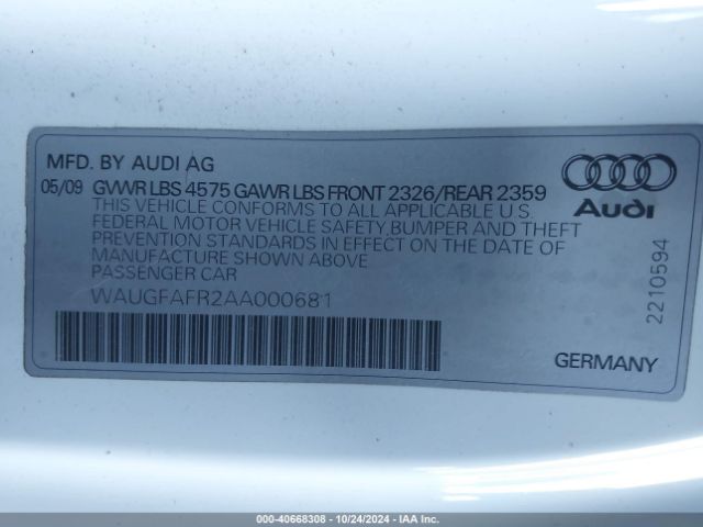 2010 AUDI A5 WAUGFAFR2AA000681 Photo 8