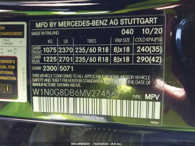 W1N0G8DB6MV274567 Mercedes-Benz Glc 300 Suv