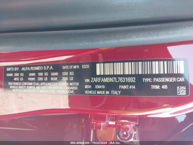 ZARFAMBN7L7631692 Alfa Romeo Giulia Ti Sport Rwd