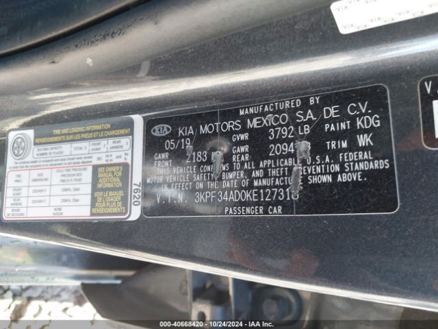 3KPF34AD0KE127318 KIA FORTE S