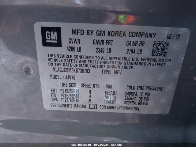KL4CJCSM3KB736783 Buick Encore Fwd Essence