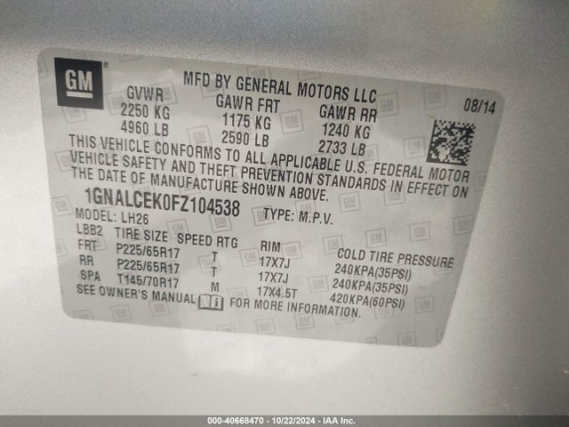 Chevrolet Equinox 2lt 2015 1GNALCEK0FZ104538 Image 9
