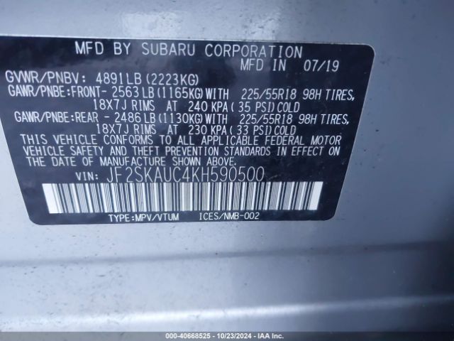 JF2SKAUC4KH590500 Subaru Forester Limited
