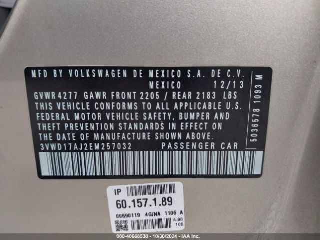 3VWD17AJ2EM257032 Volkswagen Jetta 1.8t Se