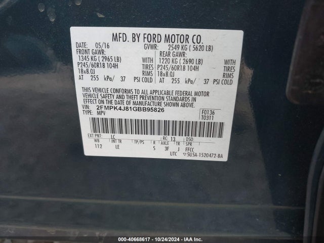 Ford EDGE SEL 2016 2FMPK4J81GBB95826 Image 9