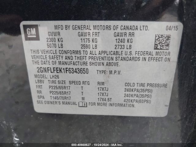 2GNFLFEK1F6343650 Chevrolet EQUINOX 1LT