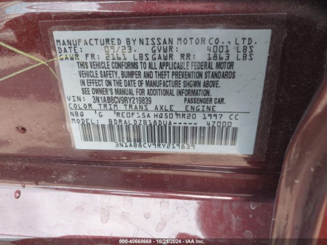 3N1AB8CV9RY219839 Nissan Sentra Sv Xtronic Cvt