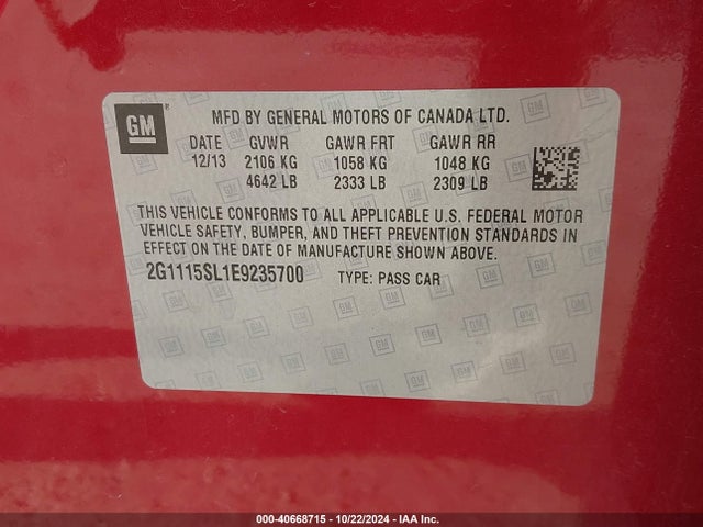 Chevrolet IMPALA 1LT 2014 2G1115SL1E9235700 Image 9