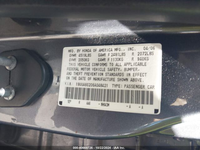 2006 ACURA TL 19UUA66206A048421 Photo 8