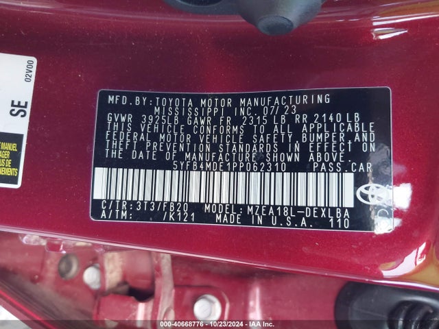 Toyota COROLLA LE 2023 5YFB4MDE1PP062310 Image 9