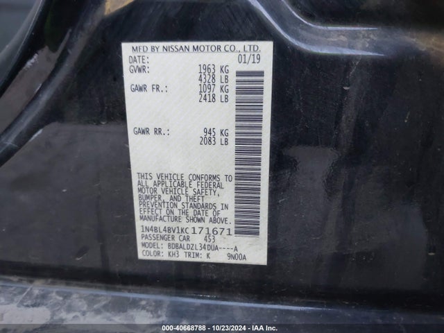 Nissan Altima 2.5 S 2019 1N4BL4BV1KC171671 Image 9