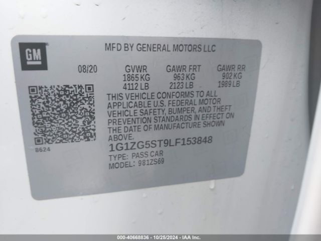 1G1ZG5ST9LF153848 Chevrolet Malibu Fwd Rs