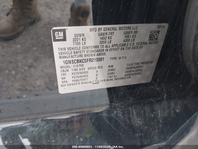 Chevrolet Tahoe Lt 2015 1GNSCBKC5FR210981 Image 9