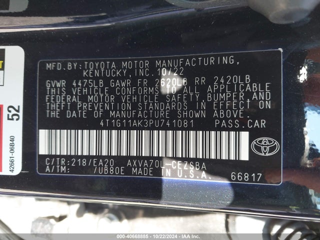 Toyota CAMRY SE 2023 4T1G11AK3PU741081 Image 9
