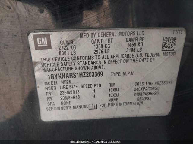 1GYKNARS1HZ203369 Cadillac Xt5 Standard