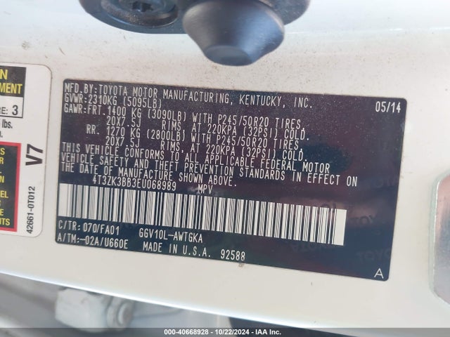 Toyota Venza Le V6 2014 4T3ZK3BB3EU068989 Image 9