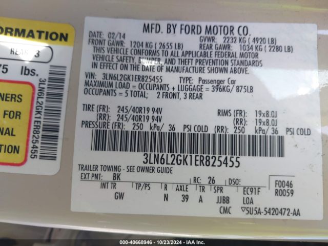 3LN6L2GK1ER825455 Lincoln MKZ