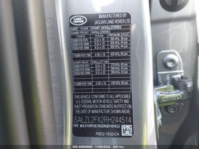 2024 LAND ROVER RANGE ROVER EVOQUE SALZL2FX2RH244514 Photo 8