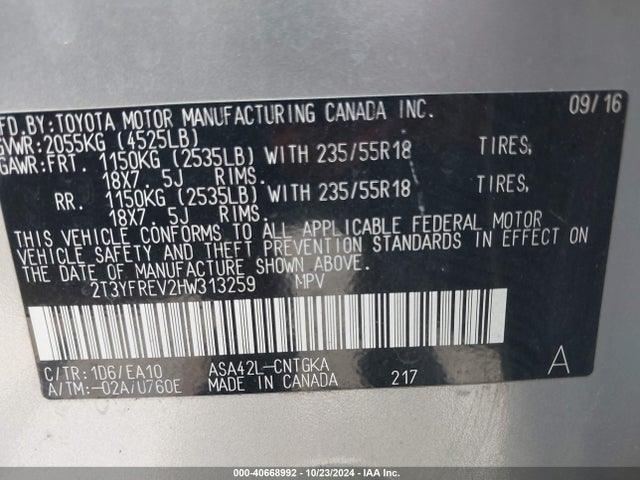 Toyota Rav4 Limited 2017 2T3YFREV2HW313259 Image 9
