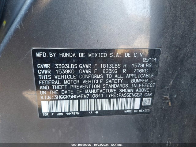 Honda FIT LX 2015 3HGGK5H54FM710841 Image 9