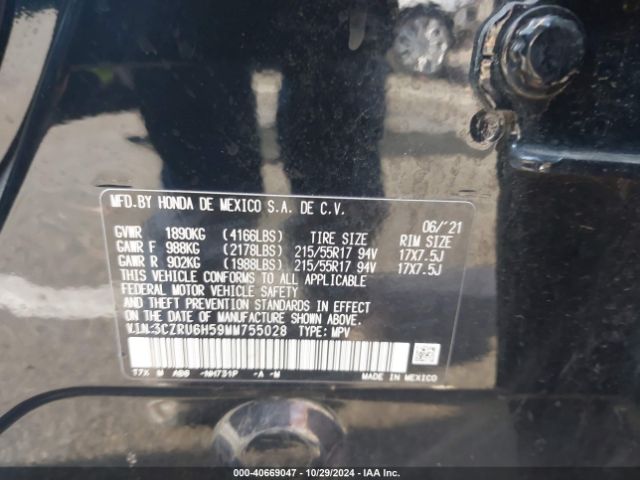 3CZRU6H59MM755028 Honda Hr-v Awd Ex