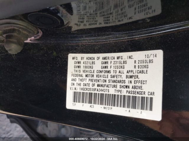 1HGCR2E59FA044375 Honda Accord Sport