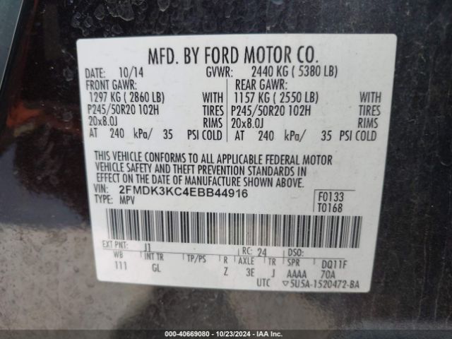 2FMDK3KC4EBB44916 Ford Edge Limited