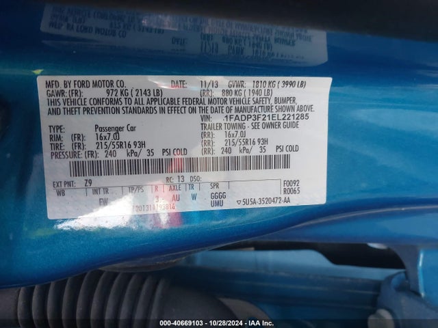 Ford FOCUS SE 2014 1FADP3F21EL221285 Image 9