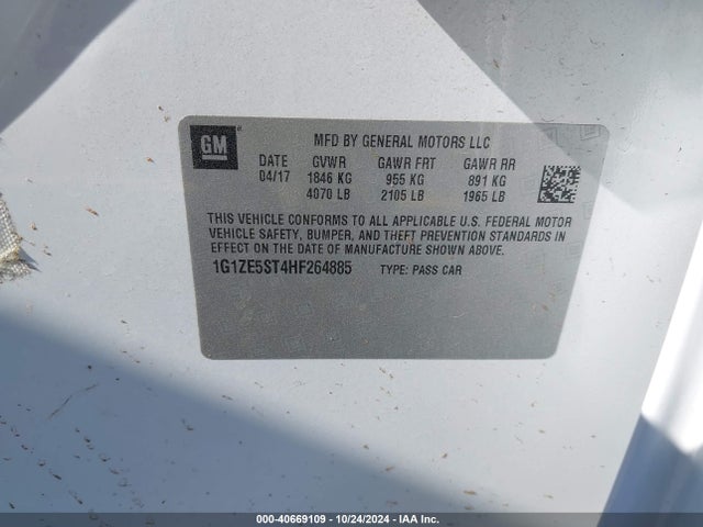 Chevrolet MALIBU 1LT 2017 1G1ZE5ST4HF264885 Image 9